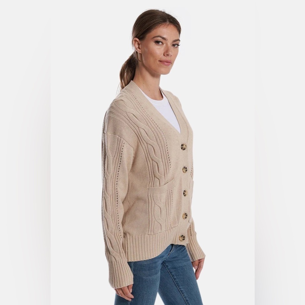 MINNIE ROSE COTTON CASHMERE OVERSIZED CARDIGAN BROWN SUGAR SIZE O/S - Picture 3 of 11